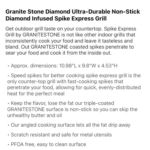 GraniteStone Diamond Spike Express Electric Grill - Picture 8 of 11